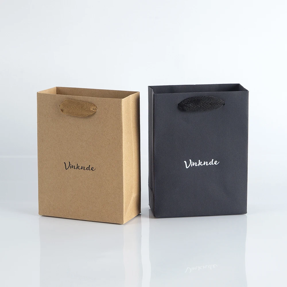 50pcs Bulk Black Paper Bags With Handles Custom Logo Art Paper Bag Fashion Shopping Bag Luxury Boutique Tote Bag With Ribbon