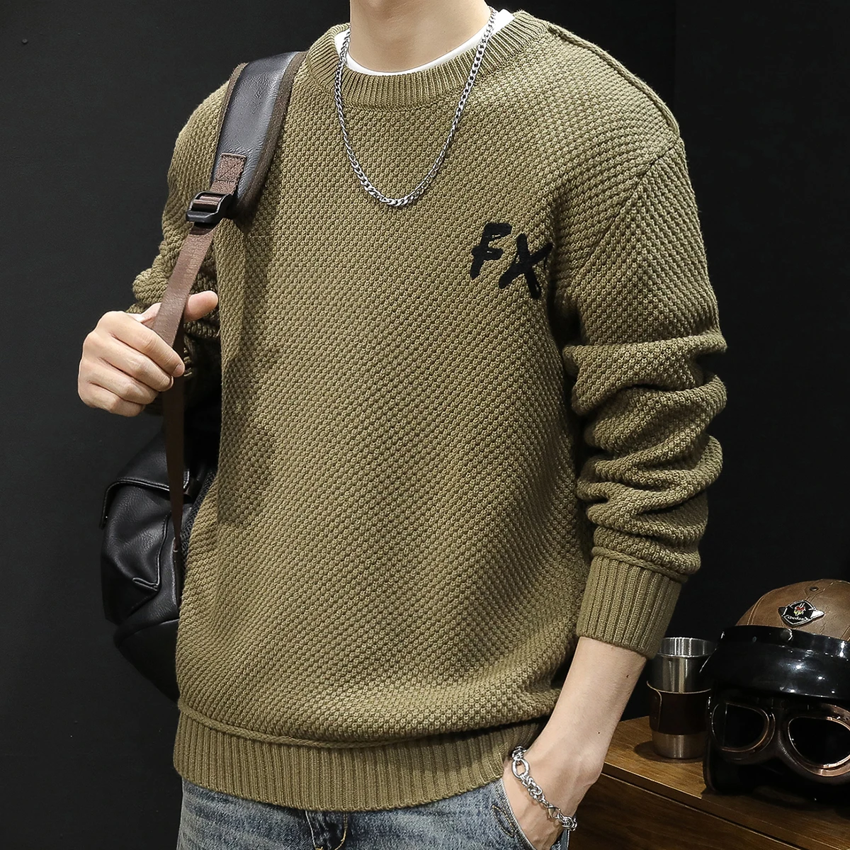 Pullover Sweater Men's Letter Print High-Grade Loose Casual Large Size American Retro Fashion Long Sleeve Knitted Autumn Winter