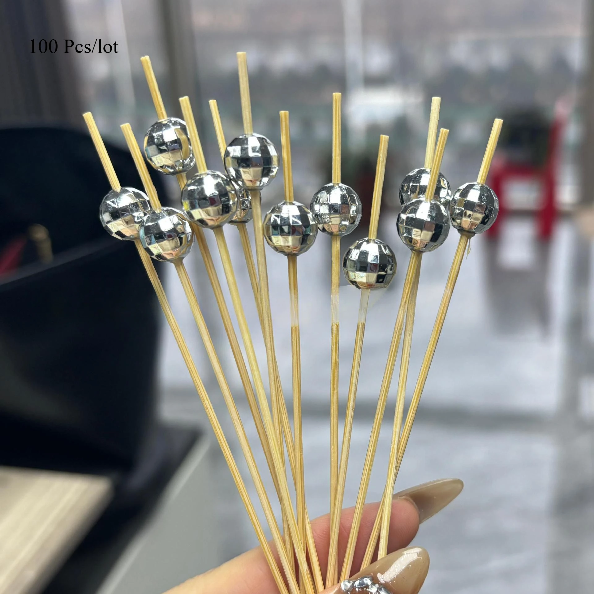 Cocktail Picks Disco Ball Decorative Toothpicks for Appetizers Appetizers Wooden Silver Cocktail Skewers