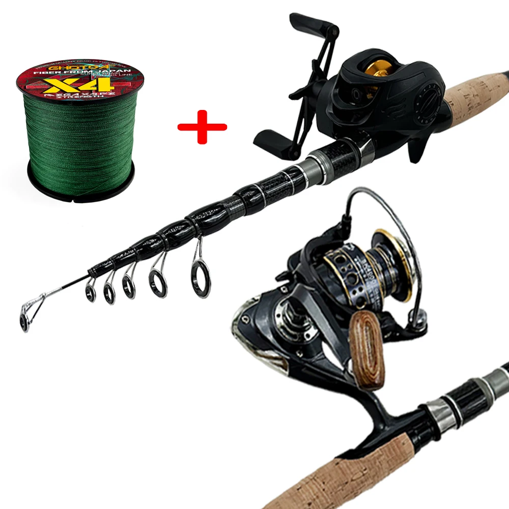 Baitcasting-Fishing-Rod-Kits-Carbon-Telescopic-Lure-Rod-and-Metal-Spool ...