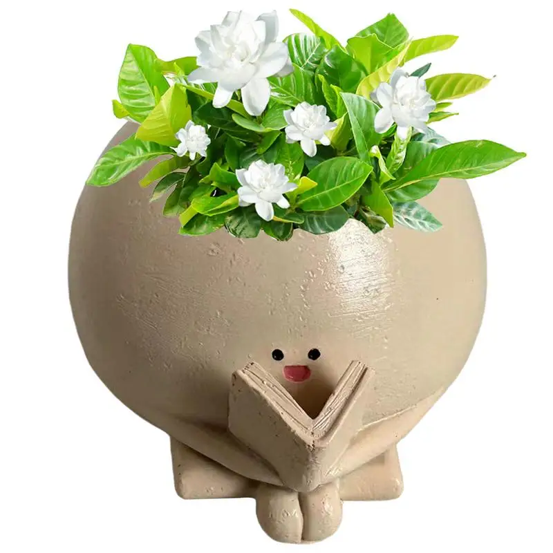 

Flower Pots For Plants Smiling Face Resin Flower Planter Pot Flowerpot Decoration Planter Succulent Pots In Sitting Reading