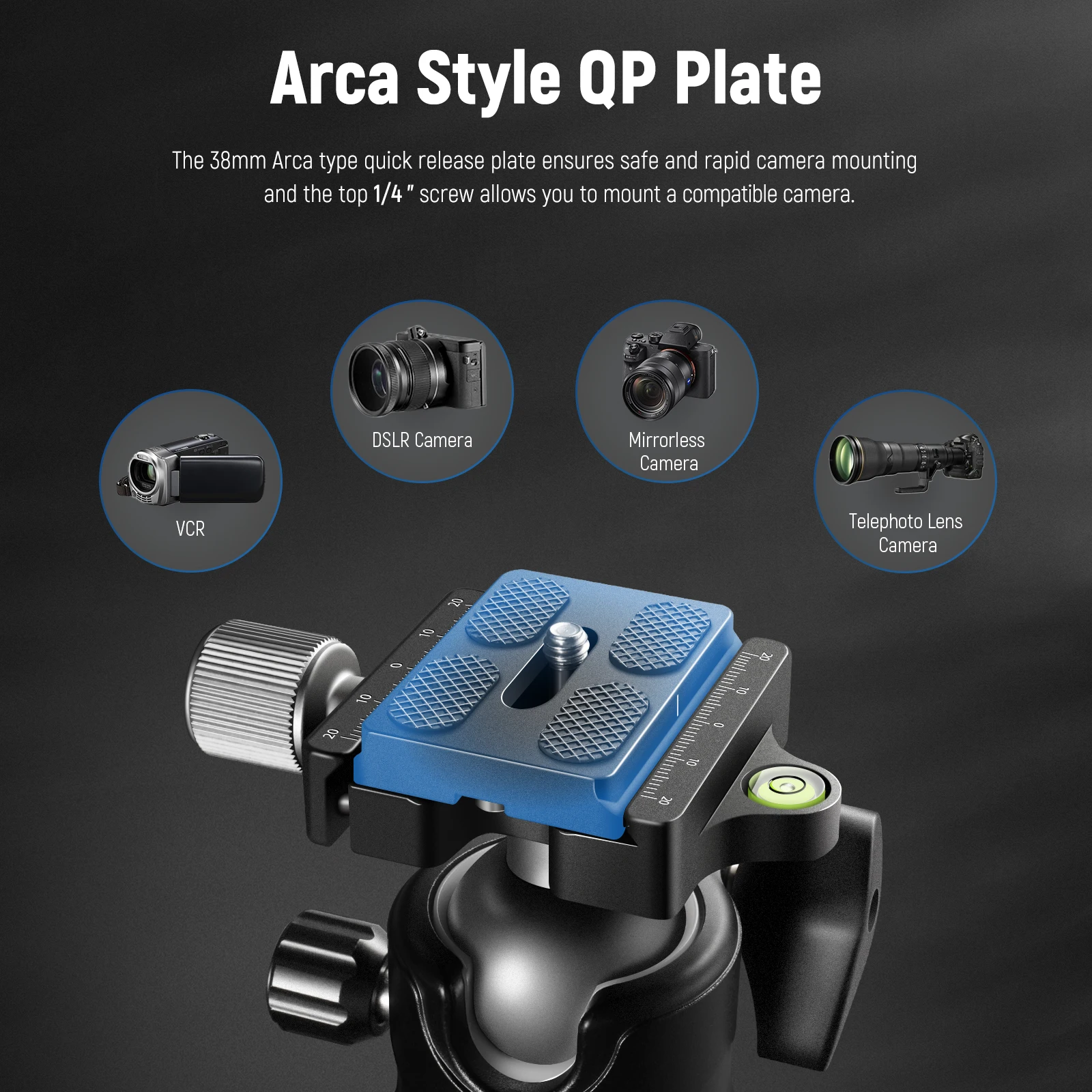 Low-Profile 36mm Metal Panorama Ball Head Camera Tripod Base with Arca-Compatibl
