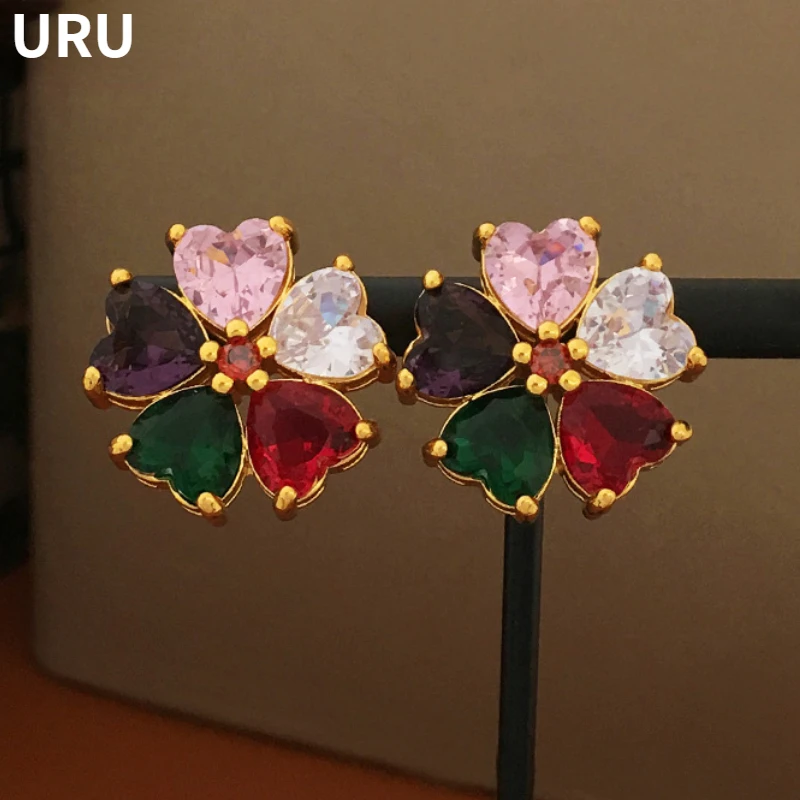 

Modern Jewelry 925 Silver Needle Glass Flower Earrings Luxury Temperament Delicate Design For Women Pretty Ear Accessories