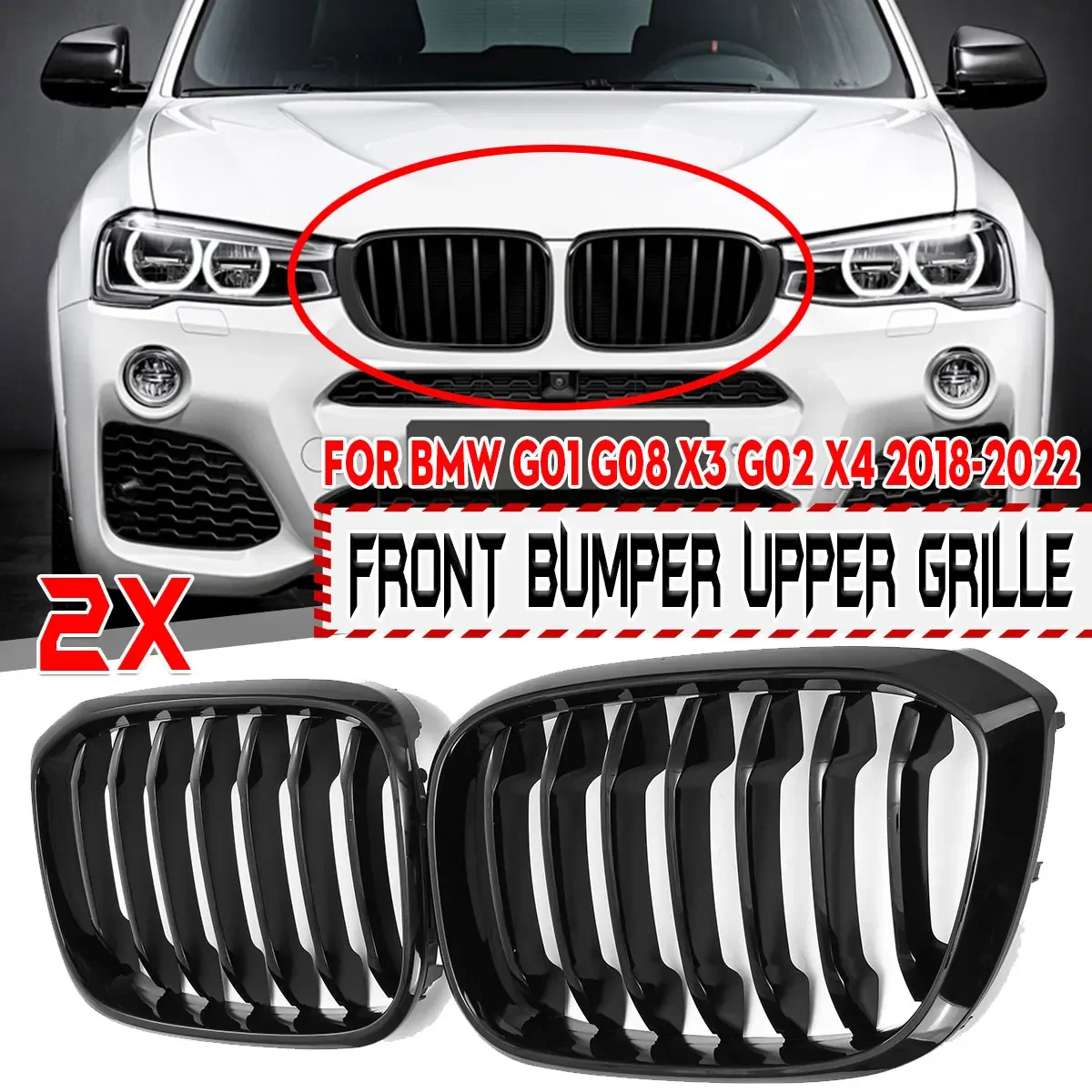 

Car Front Kidney Grill Grille For BMW G01 G08 X3 G02 X4 2018-2022 Single Line Grilles Gloss Black Bumper Racing Grills