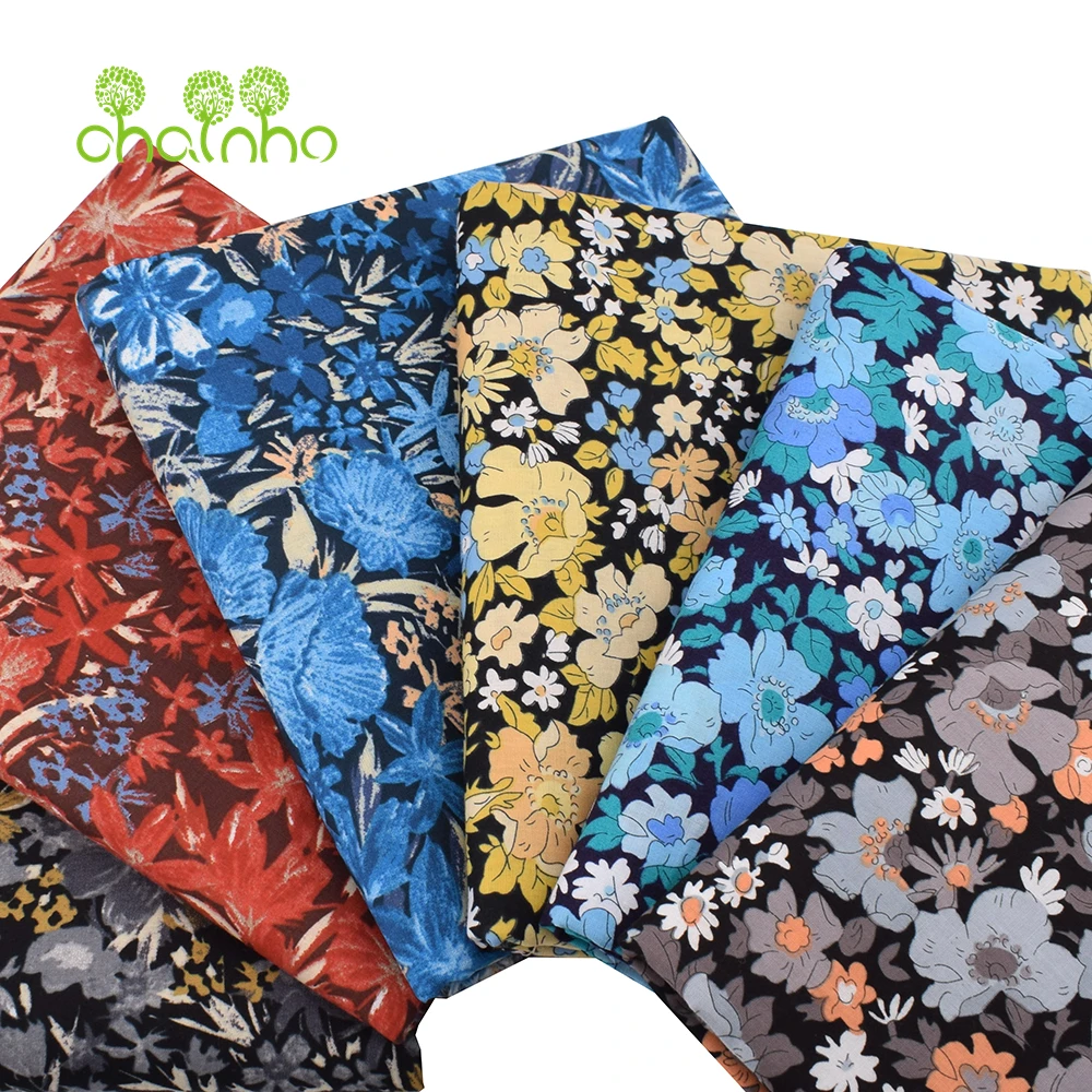 Chainho,Printed Plain Weave Poplin Cotton Fabric,DIY Quilting Sewing Material,Patchwork Cloth,Floral Series,2 Sizes,15PC212