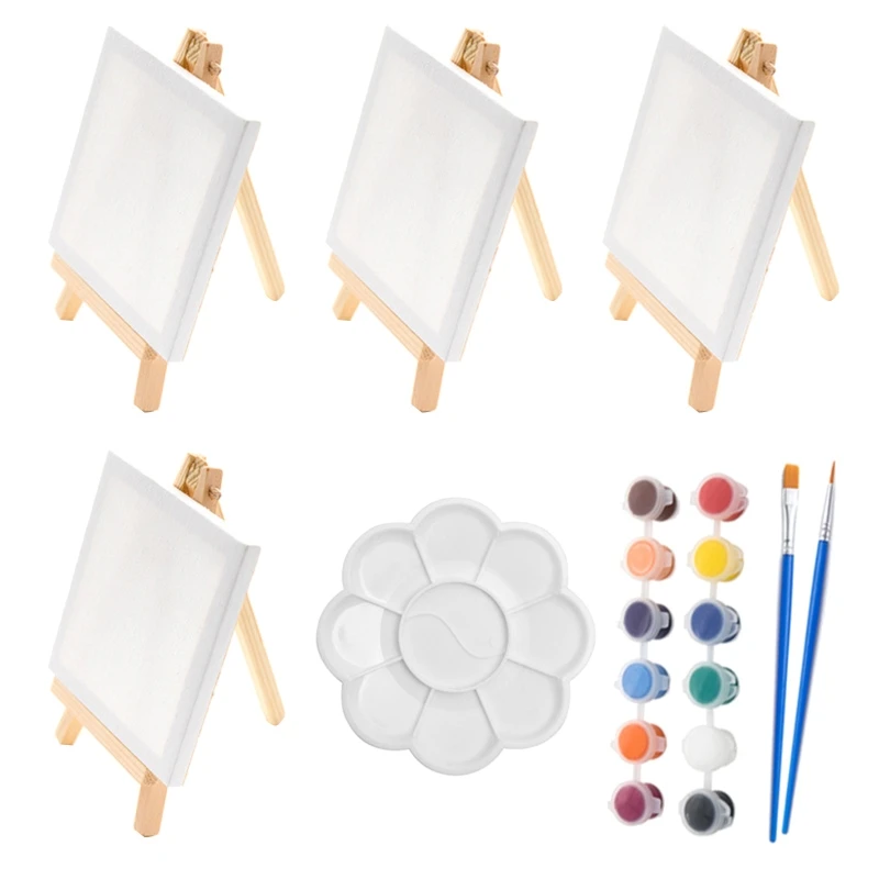 

23 шт. мини-деревянный мольберт для рисования на холсте, набор акриловых красок для рисования для детей
