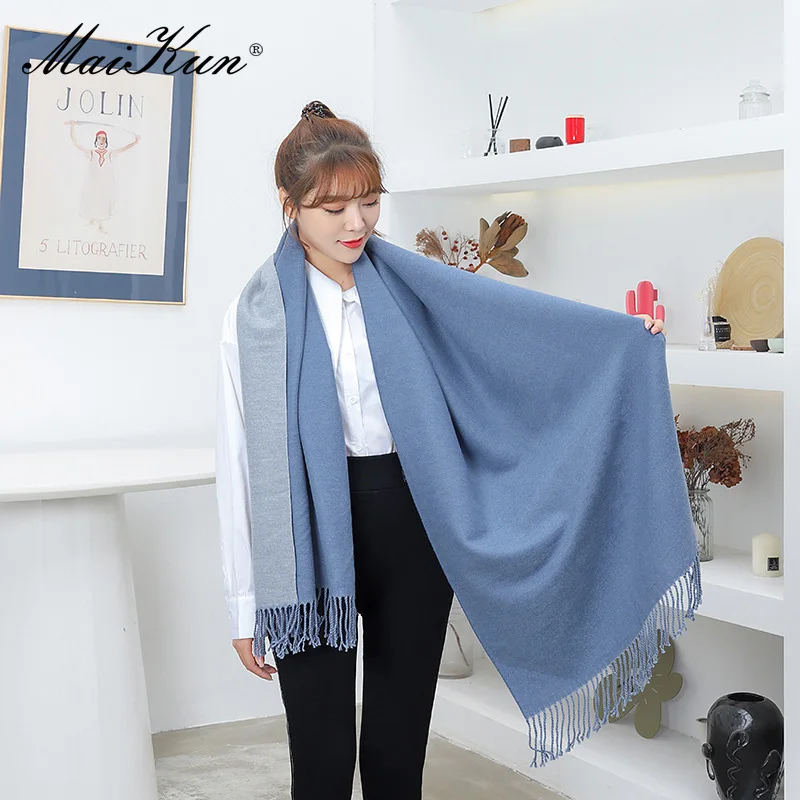 Maikun 2022 New Double-Sided Scarf Women's Autumn And Winter Thickened Warm Shawl Imitation Cashmere Scarf For Men