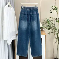 XXXXL Fashion Plus Size Women's Straight Jeans 2025 Autumn Casual Two Color Drawstring Waist Wide Leg Full Length Pants 774 - Image 6