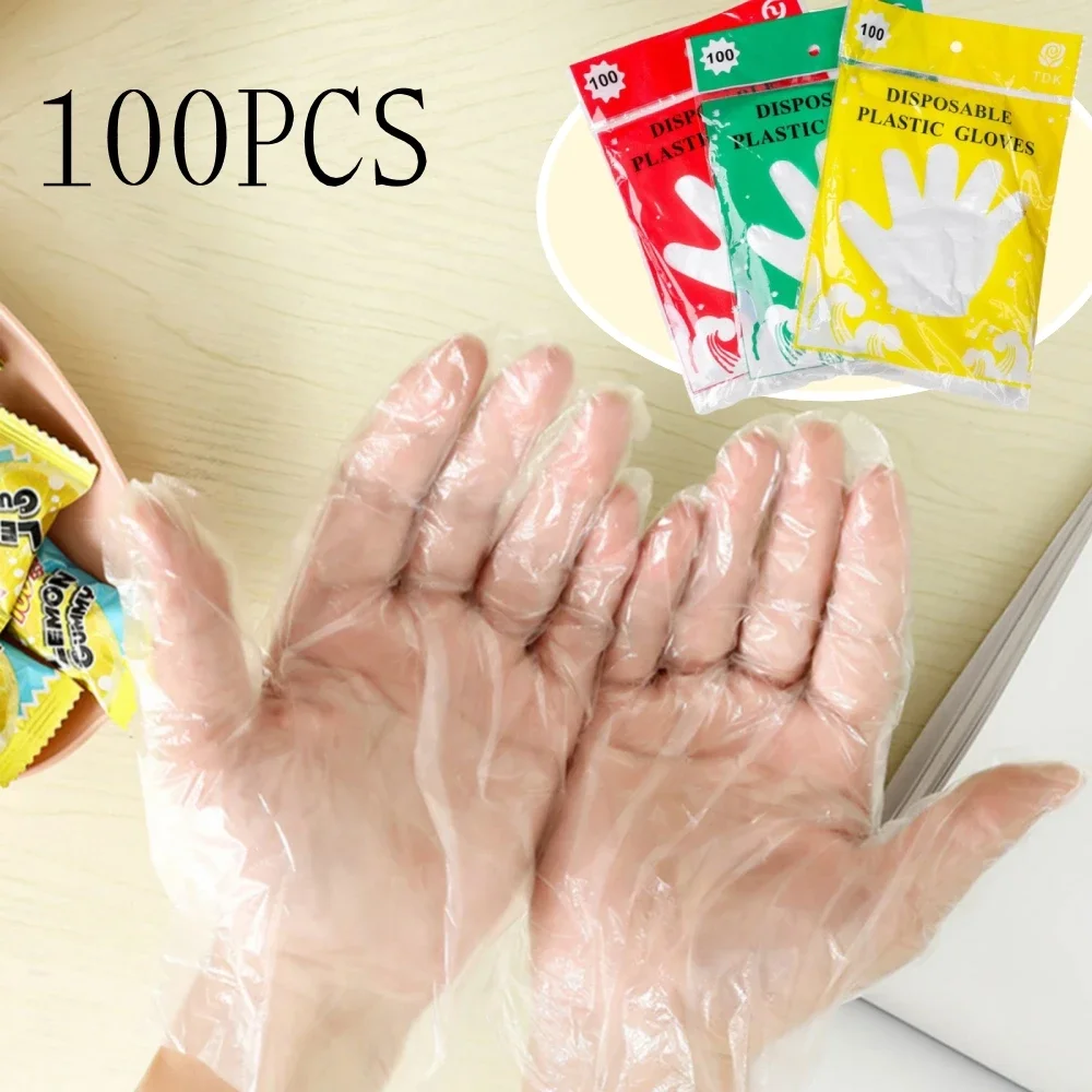 Disposable Plastic Gloves 100Pcs Transparent Food Grade Kitchen Waterproof