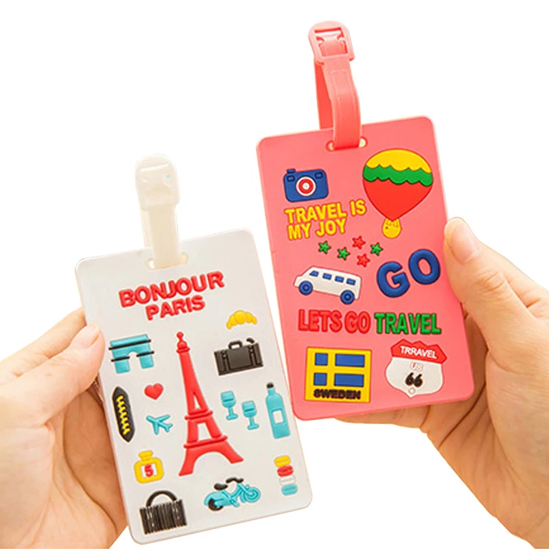 Travel Accessories Suitcase Luggage Tags Cute Cartoon Luggage Label Silicon Plastic Suitcase ID Address Holder Bus Card Cover,luggage tag