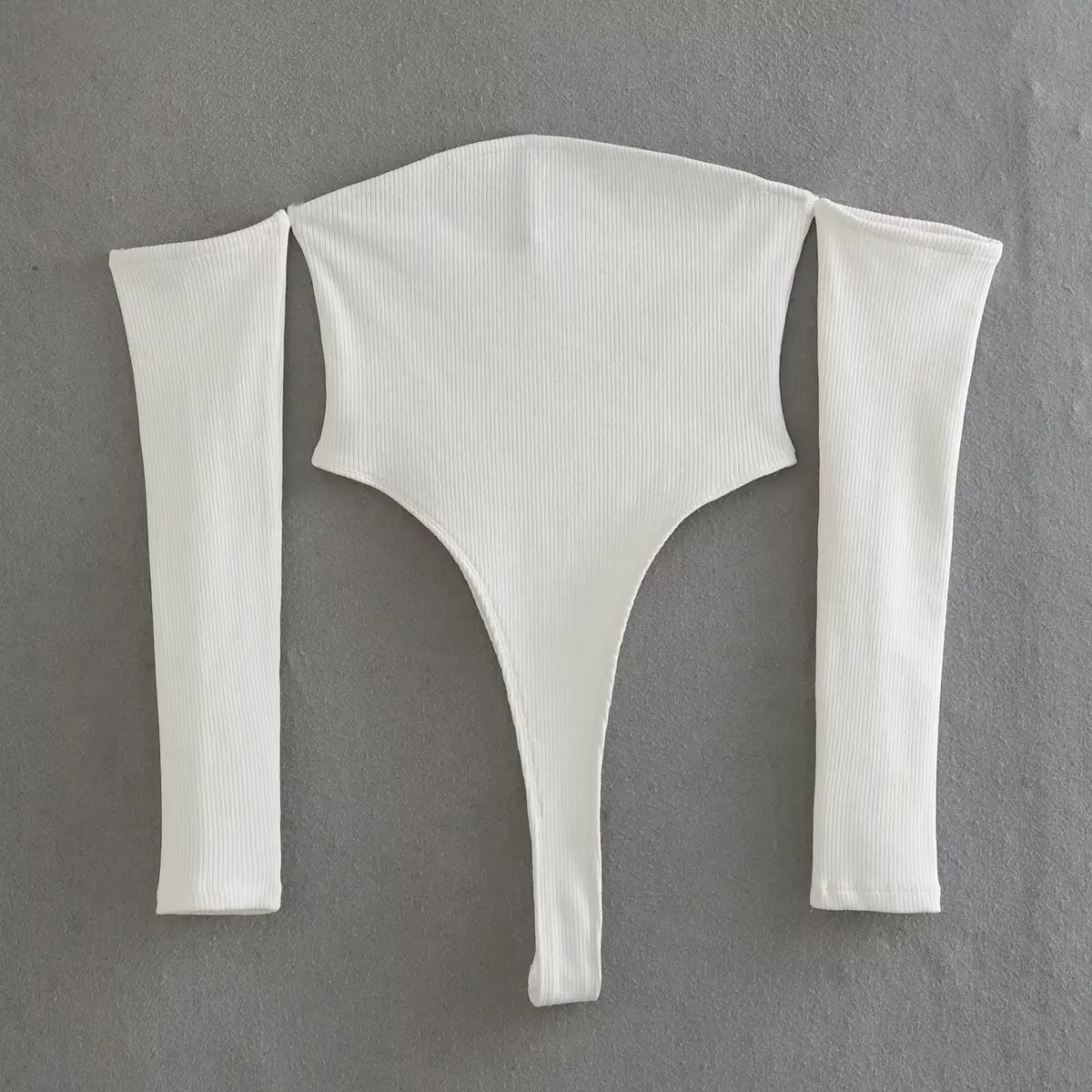 

TRAF Women Sexy Rib Straight Neck Slim White Bodysuits Ladies Summer Off Shoulder Playsuits Mujer Rompers