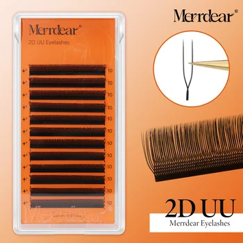 Merrdear U Shaped Parallel Flower Eyelashes Extensions Matte Black Natural Double Tips 2D YY Lashes Premade Fans Volume Lash 1