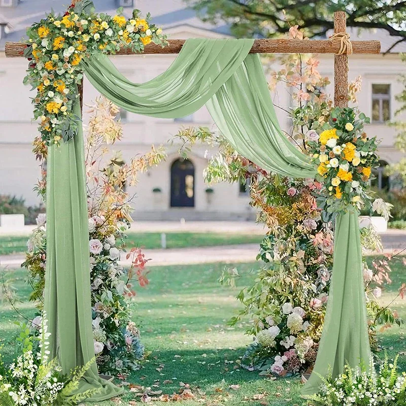 Chiffon Fabric Curtains Sage Green Wedding Arch Chiffon Sheer Drapes for Baby Shower Birthday Party Backdrop Curtains Christmas Decoration Home Supplies