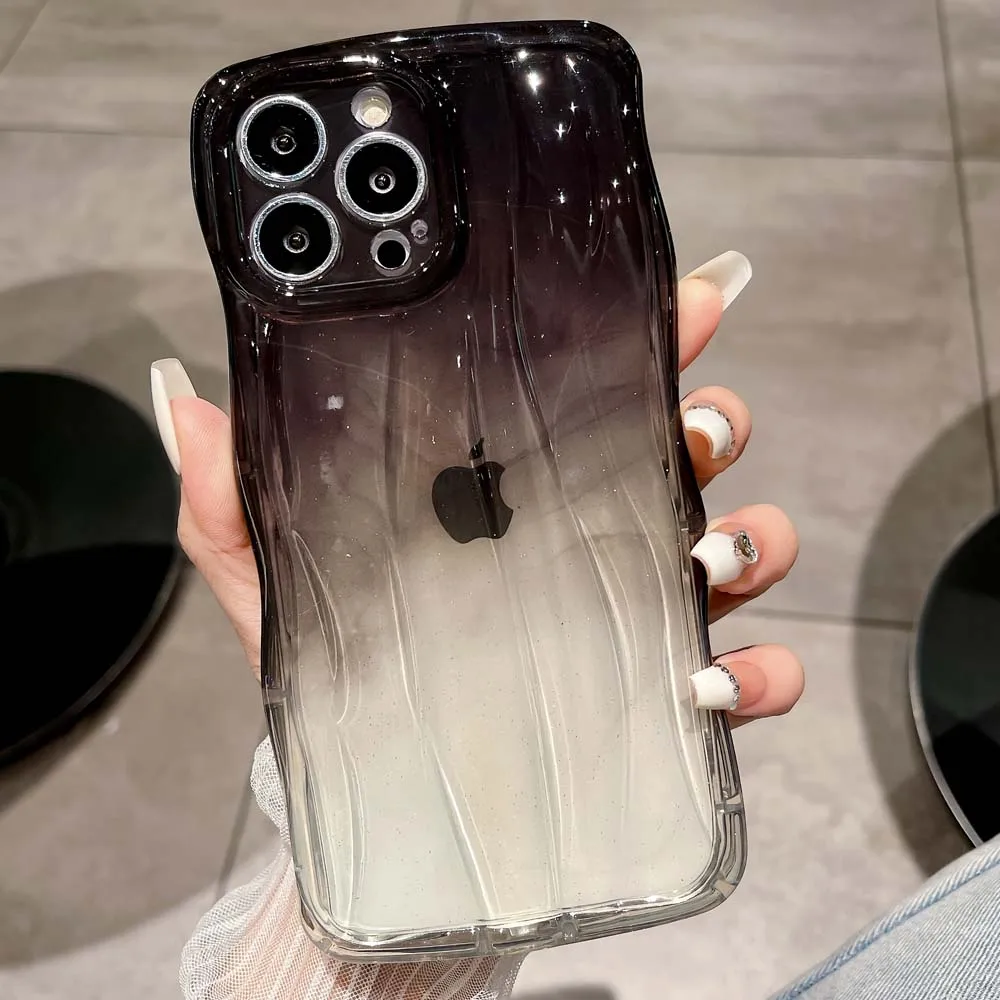 

Gradual Plain Wavy Pattern Half-wrapped Case 11 14 12 13 Pro XR XS Max Clear Protective Cover