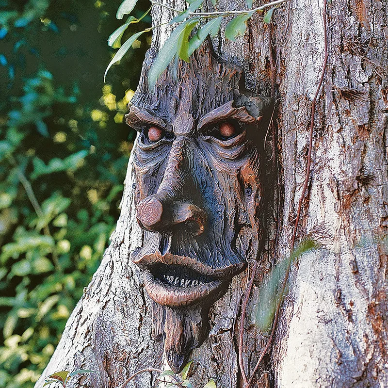 

Garden Ornaments Green Man Tree Sculpture Simulation Face Decoration Resin Artifact Pendant Horticultural Hanging Decoration