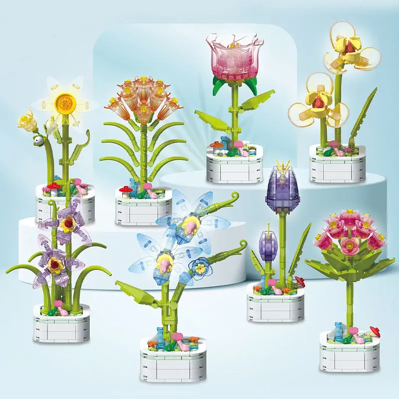 thumbnail image 1 of Treingi 2024 Nuevo ramo de flores en macetas Bloques de construcción para niña Ladrillos de plantas creativos 3D DIY para decoración del hogar Regalos románticos para el día de San Valentín, 1 of 5