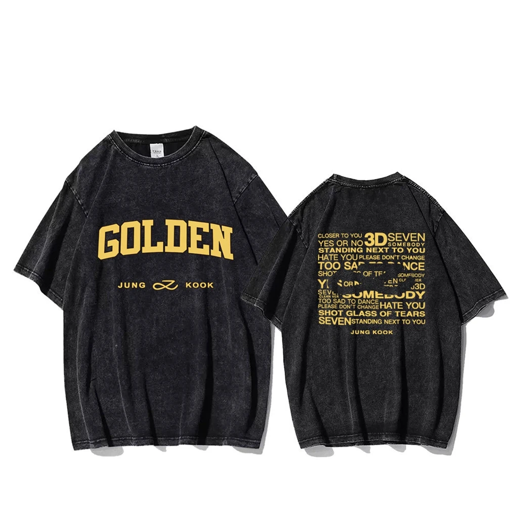 

Y2K Top women Kpop JK GOLDEN Graphic T-Shirt Vintage Washed Cotton Top Summer Casual Gothic Korean T-Shirt