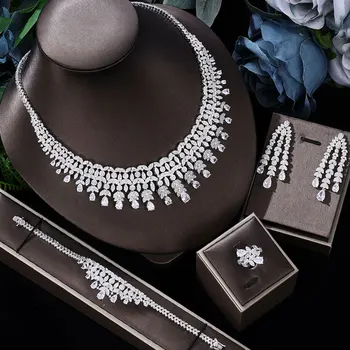 2024 Hot selling 4-piece Bride Wedding Jewelry Set with Cubic Zirconia Dubai Luxury Jewelry Set 1