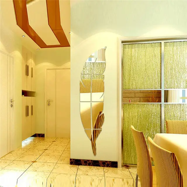 Adesivo Specchio 3D A Forma Di Piuma Per Parete | Acrilico | Decorazione Moderna Fai-Da-Te - Foto 7