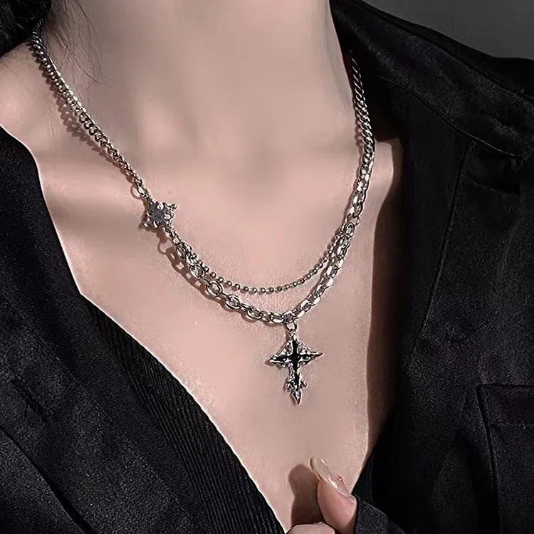 New Punk Goth Stainless Steel Star Cross Heart Pendant Choker