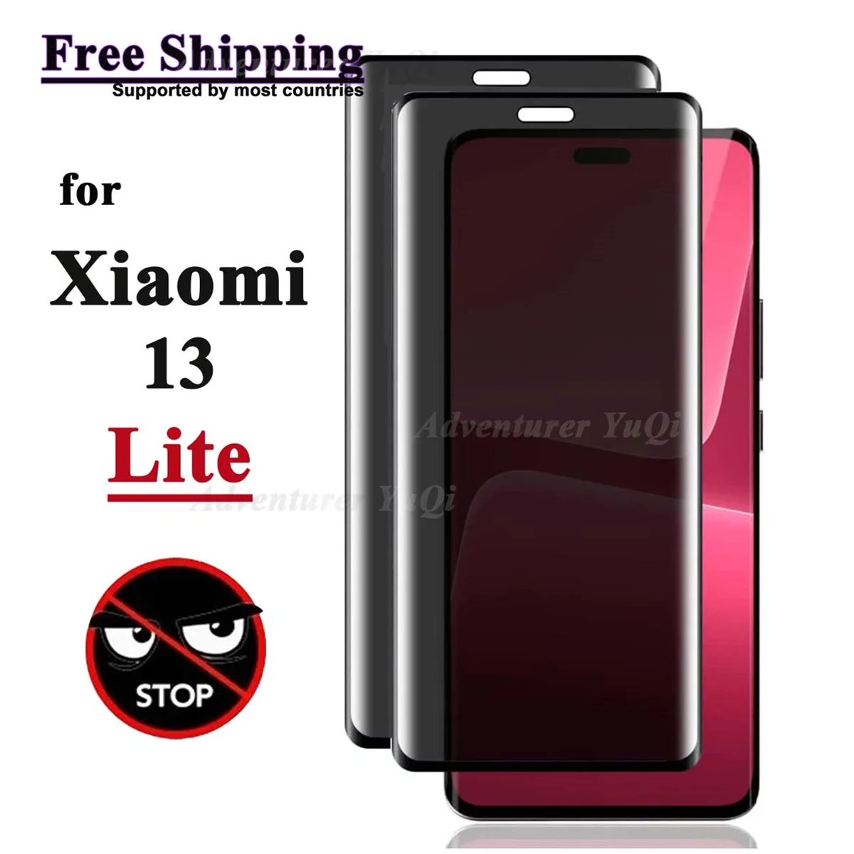 Protetor de tela anti-espião para Xiaomi 13 Lite, vidro temperado de privacidade 3D 9H Peep Case amigável de alumínio alto