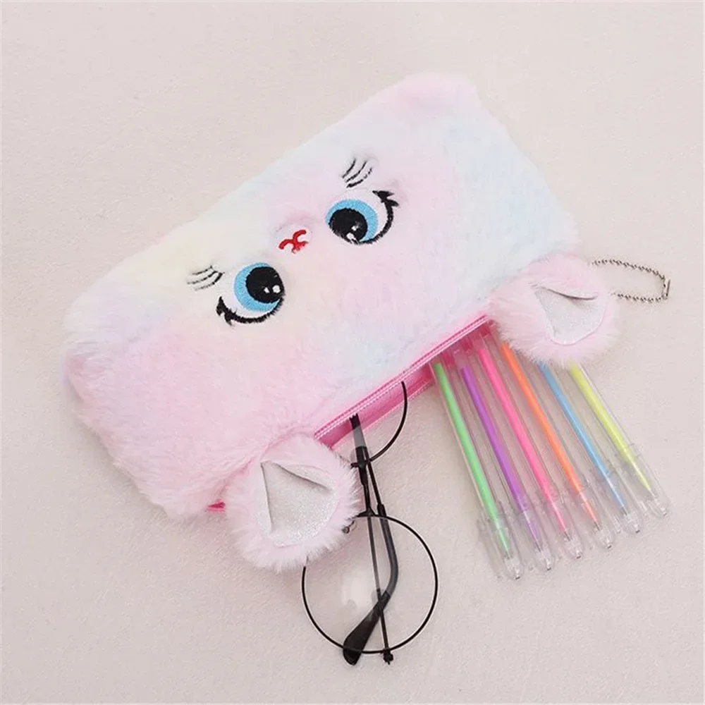 Kawaii Cat Large-capacity Zipper Pencil Bag, Beautiful Cartoon Creative Plush Pencil Bag for Girls Stationery Storage Bag