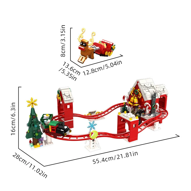 Christmas Gift Sante Holiday Rail Train Carousel Track Christmas Santa Decorations Model Building Blocks Bricks Kids Toys Gift