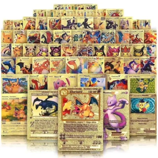 55Pcs Pokemon Gold Foil Card VMAX GX VSTAR Cards English French German Spanish Charizard Pikachu Arceus Silver Pokemon Cards 2