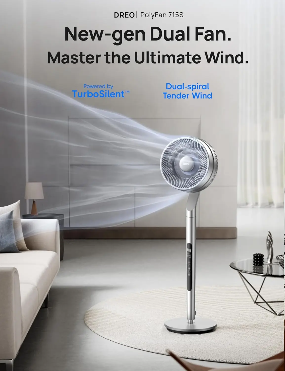 Pedestal Fan with Smart Control, 40-44" Adjustable Height, DC Quiet Fans for Bedroom, 120°+85° Omni-Directional Oscillating Fan, 3