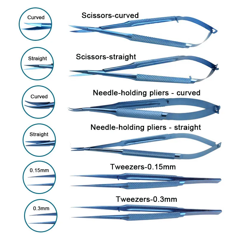 

Ophthalmic Tools Straight Curved Needle Holding Pliers Scissors 0.3mm/0.15mm Tweezers Titanium Alloy Ophthalmic Instrument