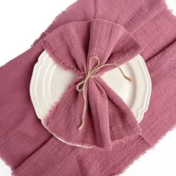 Set of 10 Rustic Retro Green-Trimmed Cotton Gauze Napkins - Elegant Table Decor (10PCS dusty rose)