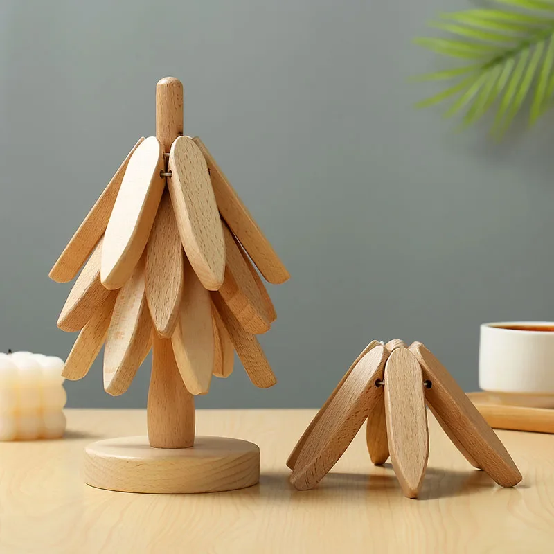 Description Picture 5 of item4PCS Tree Design Stand Wooden Trivets Decorative Anti Scald Heat Resistant Table Mat Coaster Wood Placemats Pot