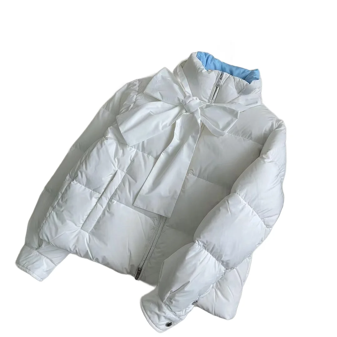 

Down jacket collar short slim-fit version solid color zipper bow design warm and comfortable 2023 autumn/winter
