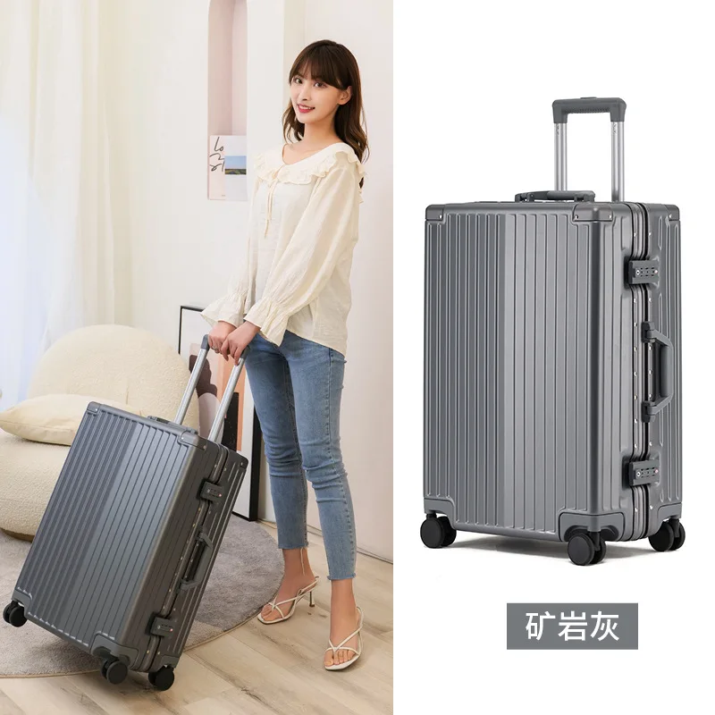 PLUENLI New Aluminum Frame Luggage Boarding Case Drop-Resistant Trolley Case Password Luggage  Foreskin
