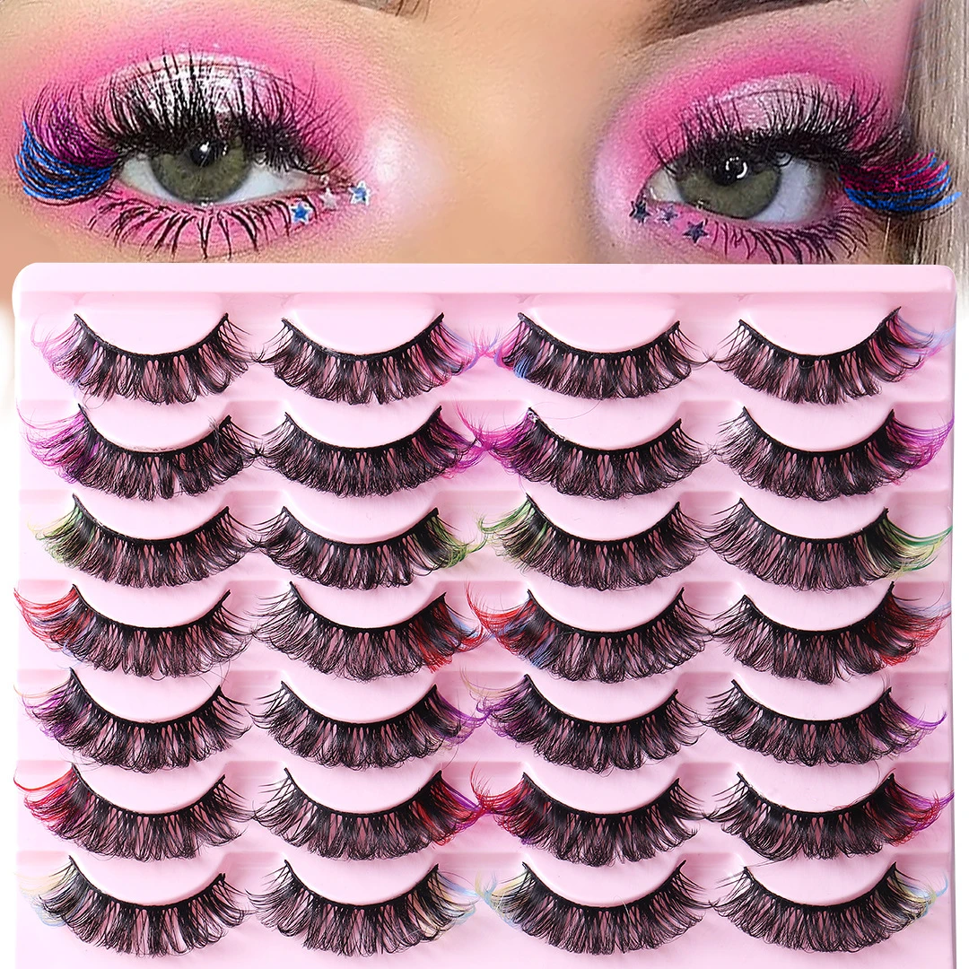 14 Pairs of Colorful Dcurve False Eyelashes Multilayer Thick