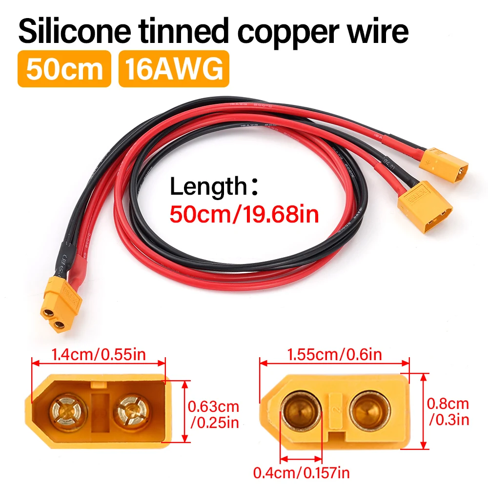 50cm 16AWG XT60 Male to Female Plug Extending Wire Dual Extension Y Splitter 3-Way Cable Adapter Convertor Battery Power Connect