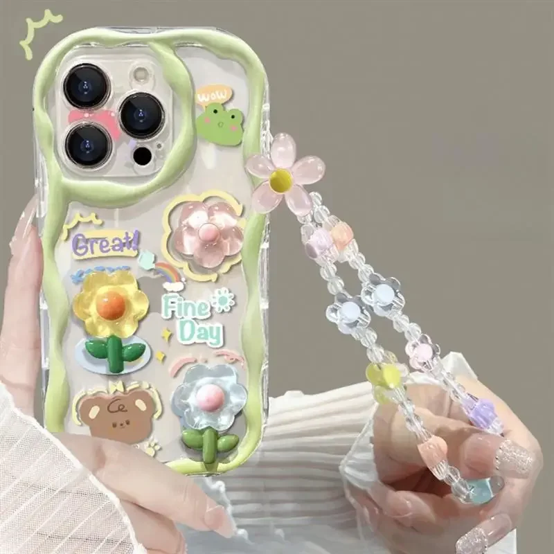 Korean Flower Hang Phone Chain Case