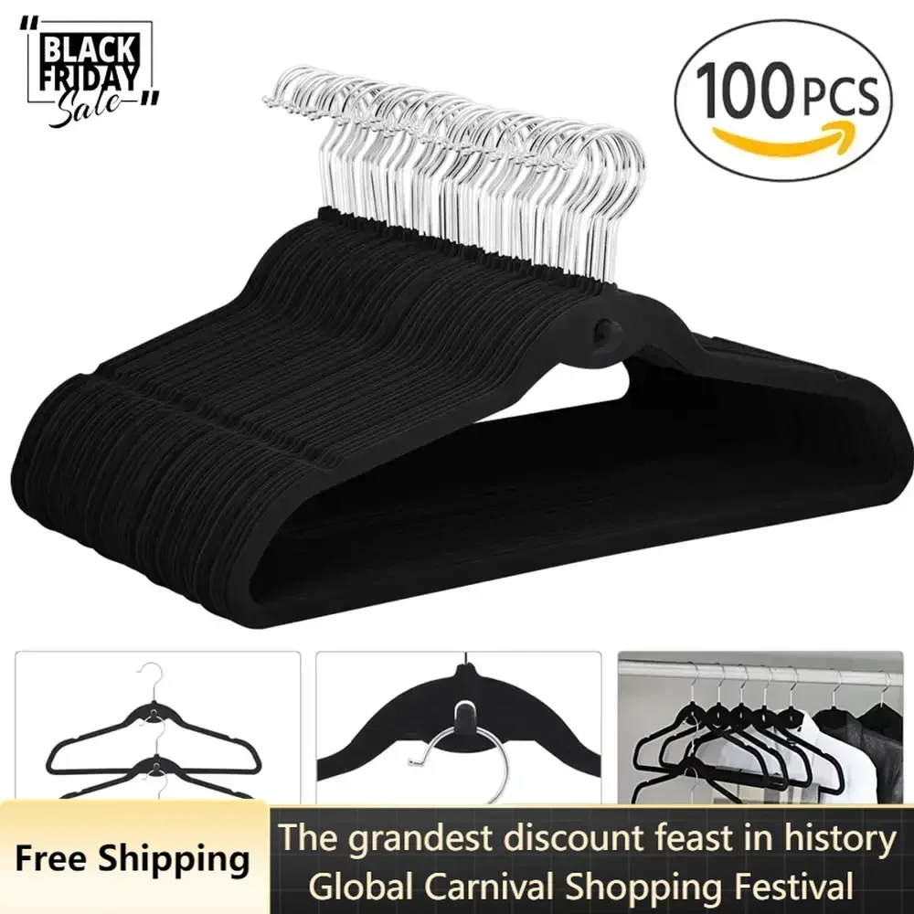 

Non Slip Velvet Clothing Hangers, 100 Pack, Black