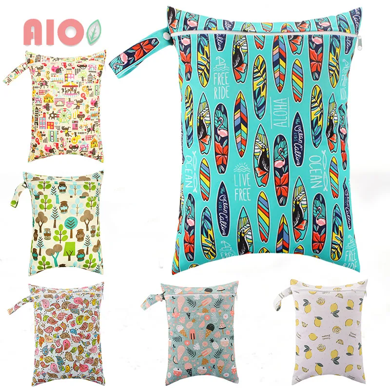 

AIO 1Pcs30*10cm Baby Diaper Bags Wet Dry Bag With Two Zippered Baby Diaper Bag Nappy Bag Waterproof Reusable Washable