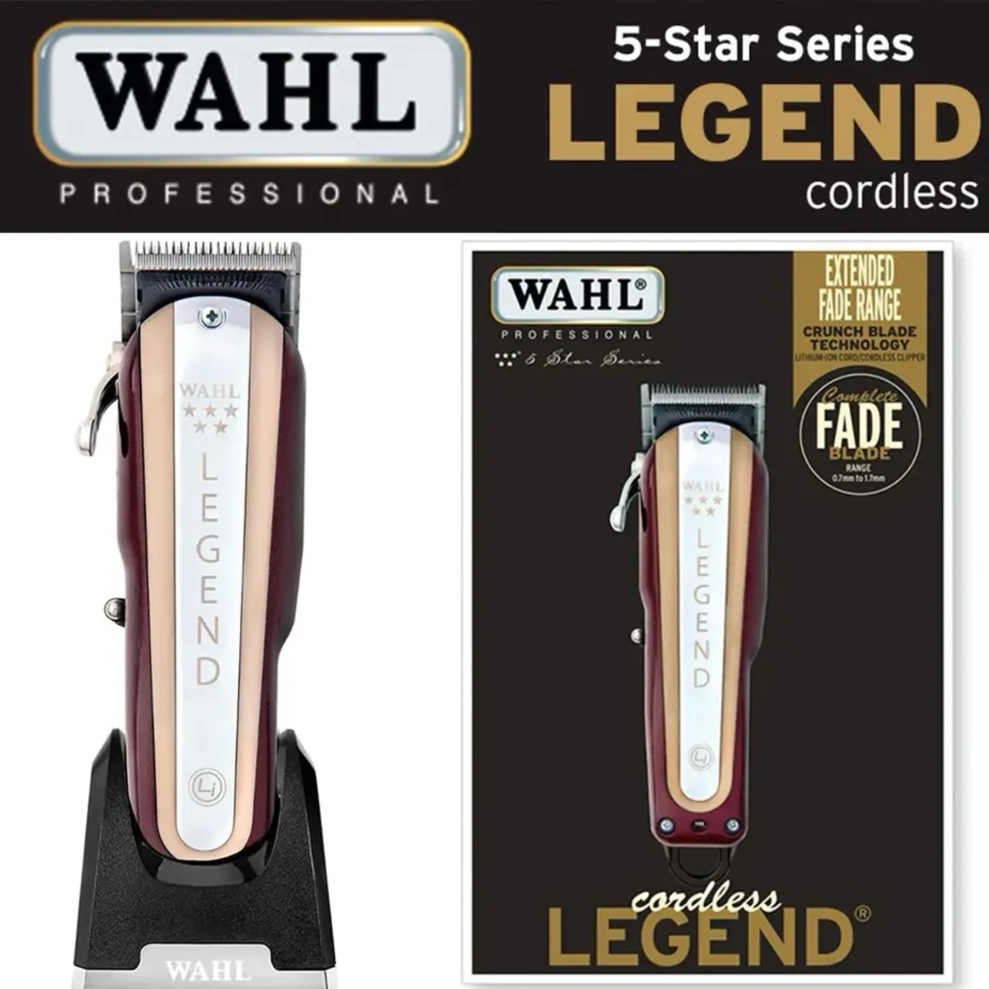 

Профессиональная Беспроводная Машинка для стрижки волос 5 звезд Wahl 8594 Legend Magic Clip Bundle с подставкой и зарядным устройством для парикмахеров и стилистов