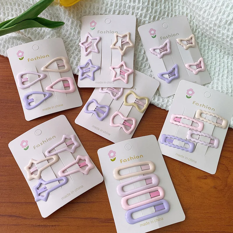 4pcs baby hair clips sweet dreamy pink purple system basic oil drop bb clip hair clip bangs girl accessories