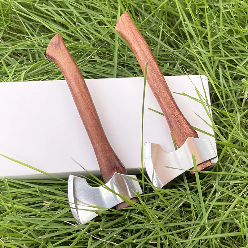 Mini Play Collection Gift Axe Stainless Steel Sharp Outdoor Camping Survival Axe Sandalwood Handle Fixed Blade Knife With Holder 2