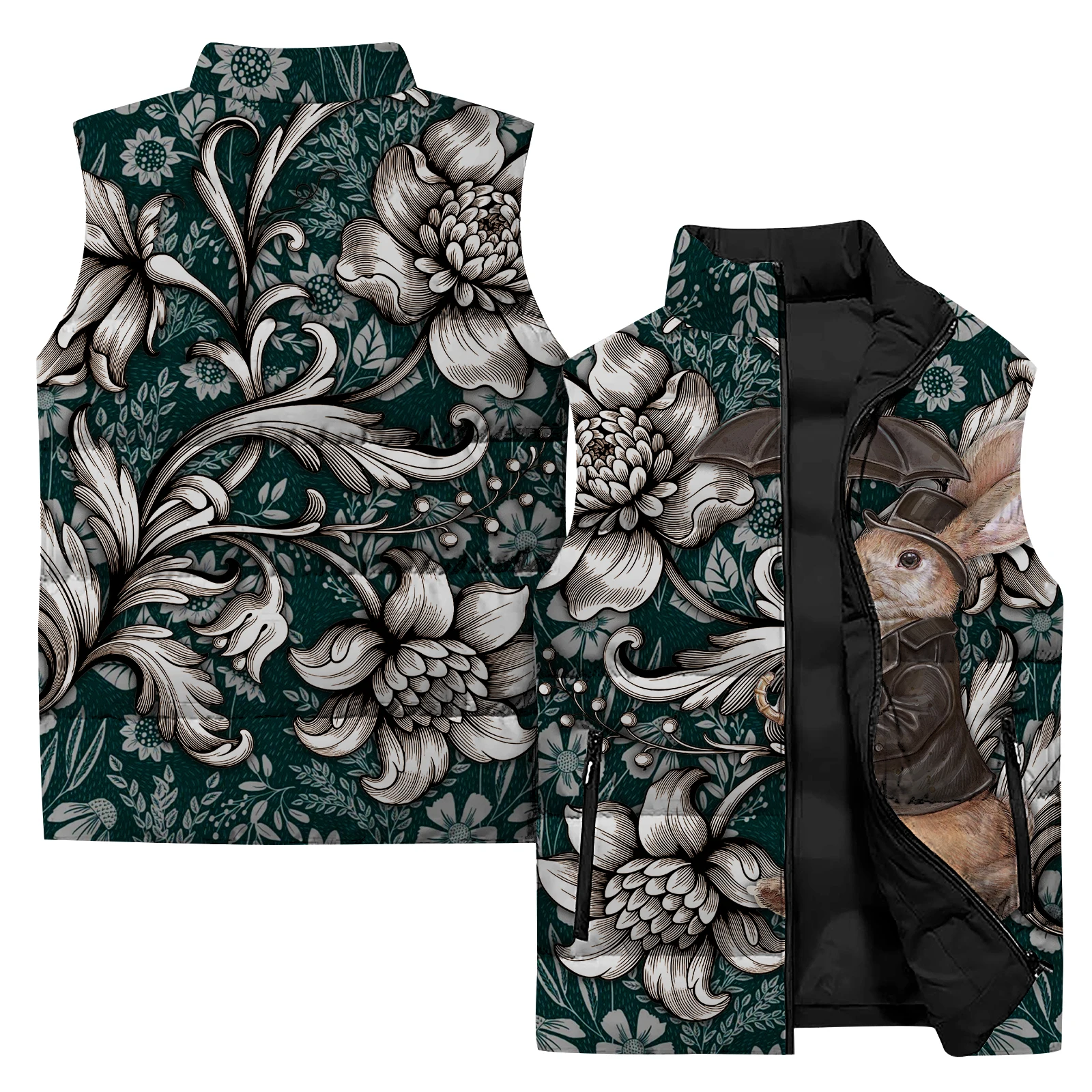thumbnail image 1 of Chaleco cómodo y cálido para hombre, elegante chaleco con estampado de zorro, ropa personalizada con estampado de gato y conejo, chaquetas de invierno para hombre, 1 of 5