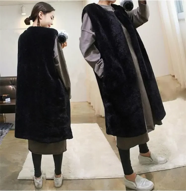2023 Autumn Fashion Women Fur Vest Elegant Long Winter Jacket Coat Warm Soft Ladies Faux Rabbit Fur Coats Sleeveless Jacket