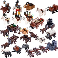 MOC Medieval Military War Horse Building Blocks Castle Knight Sled Ox Cart Dwarf Chariots Wood Vegetable Weapon Bricks Toy Gifts 1