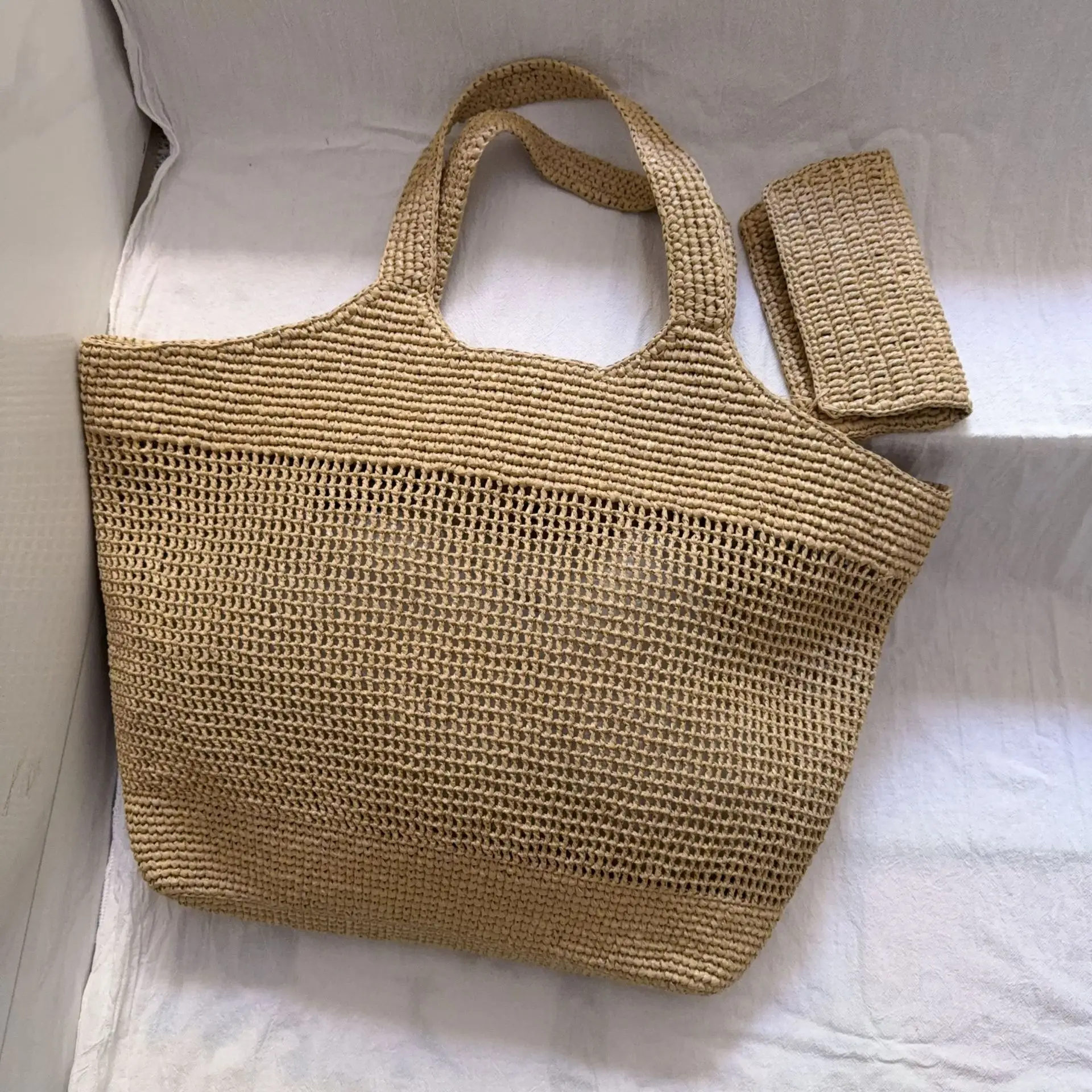 Hand Woven Straw Bag High Quality Metal Large Capacity Travel Vacation Beach Bag Summer Fashion Women Tote Handbag Casual Ladies