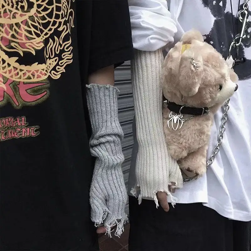 New 1Pair Punk Broken Slit Gothic Unisex Glove Fingerless Cuff Ninja Sport Hole Mitten Cool Women Men Hollow Out Rock Gloves