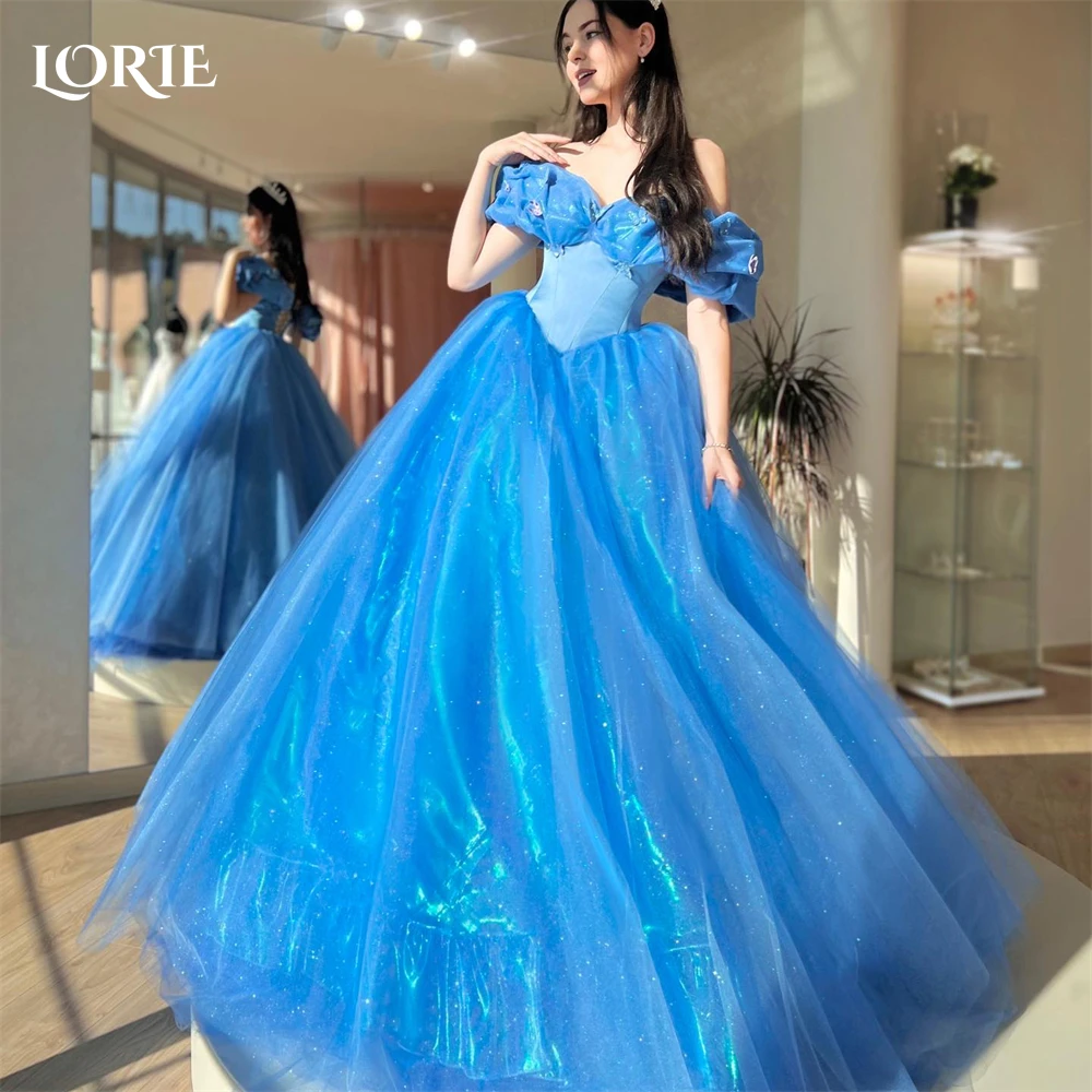 

LORIE Fairy Glitter Blue Formal Evening Dresses Bow Off Shoulder Sequins A-Line Prom Dress Backless Princess Shiny Party Gowns