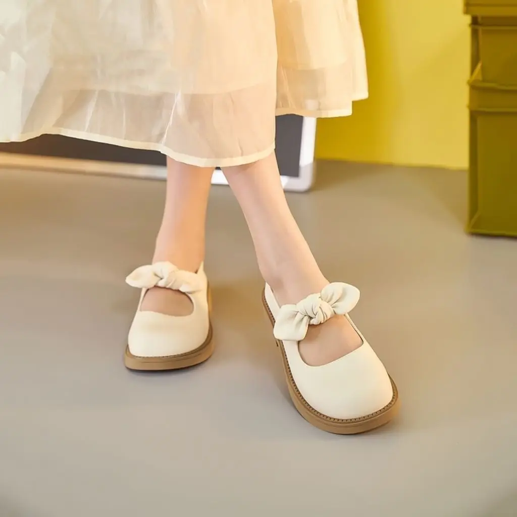 Mary Jane White Cute Shoes for Women 2024 Kawaii with Bow