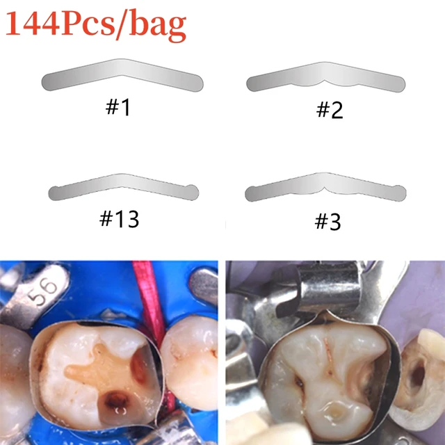144Pcs/bag Dental Tofflemire Matrix Bands 0.04mm Sectional Contoured Matrices Matrix Bands Tooth Repair Tool Dentistry Materials
